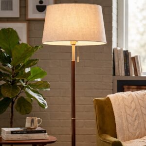 Walnut Brass Mid Century Floor Lamp