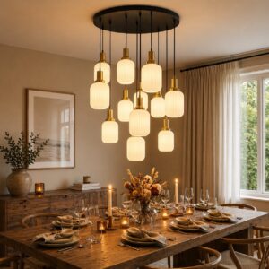 The Contemporary Opal Ribbed Glass Brass Cluster Pendant