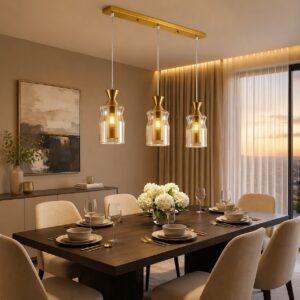The Golden Aura Ribbed Glass Linear Pendant