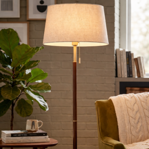 Walnut & Brass Mid-Century Floor Lamp (Model: F2056)