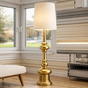 Fluid Hourglass Gold-Finished Tall Floor Lamp (Model: 9880)