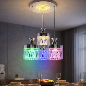 Chroma-Glow Crystal & Chrome LED Pendant (Model - D202)