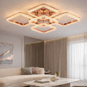 Rose Gold Geometric Square Interlock LED Ceiling Light (Model - 8670-4+1L FGD)