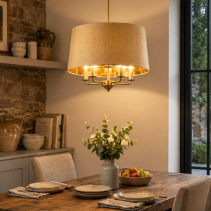 The Elegant Brass & Fabric Drum Pendant (Model - 9115)