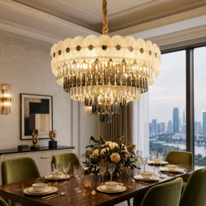 The Opulent Multi - Tiered Scalloped Scrim & Cascading Mixed Crystal (Model - 5006)