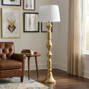 Stacked Geometric' Gold Floor Lamp with Pleated Shade (Model - 9881)